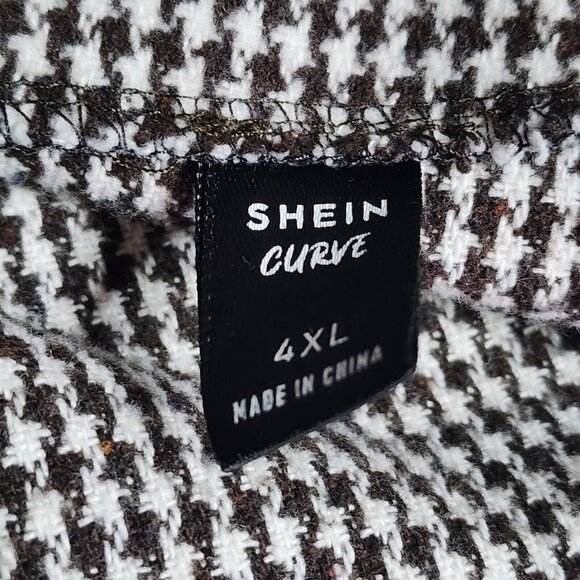 SHEIN CURVE Brown White Houndstooth Pattern A Line Skirt Womens Plus Size 4XL - Picture 3 of 7